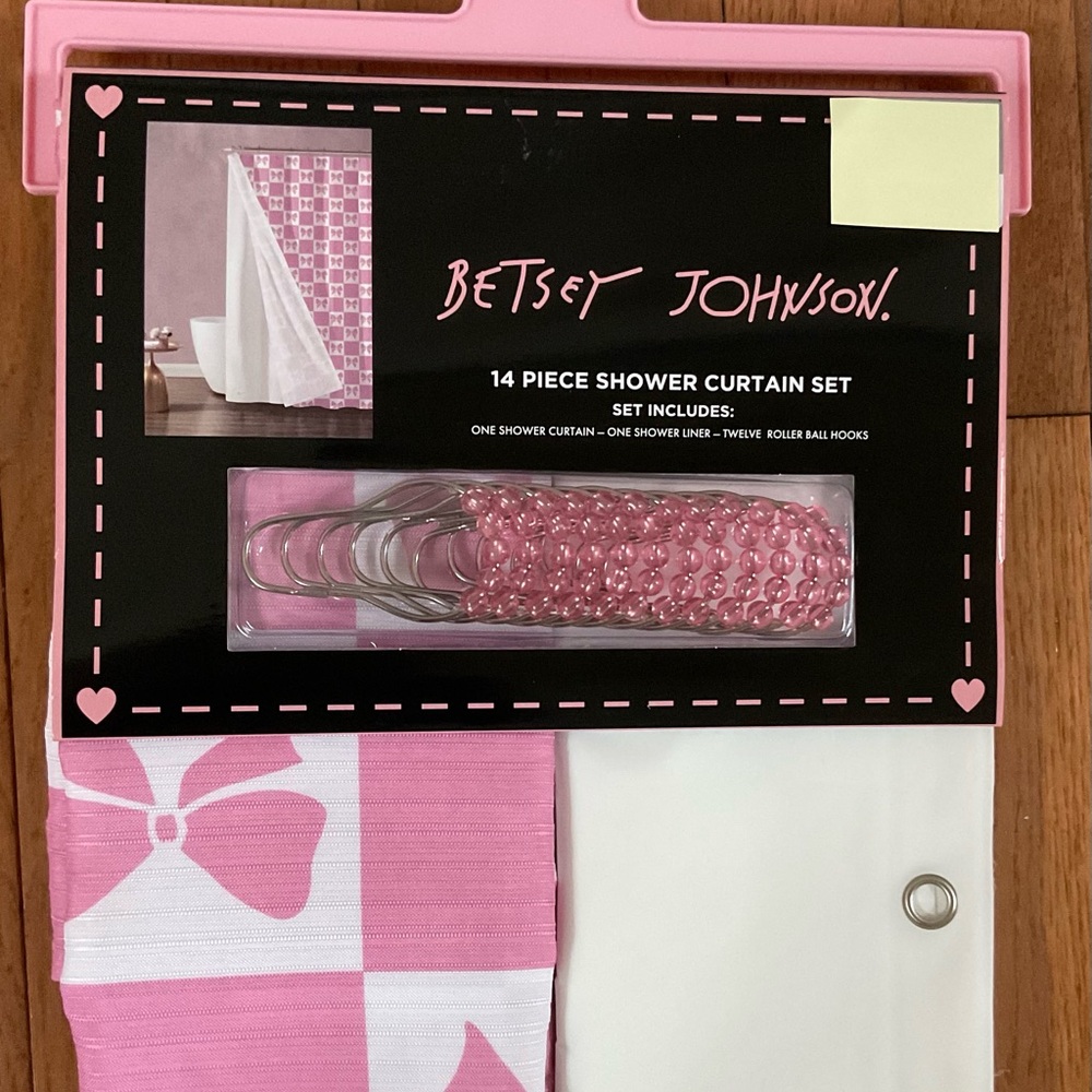 Betsey Johnson Pink and White Bow Shower Curtain Set